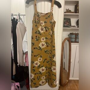 Burn yellow floral dress with brown buttons